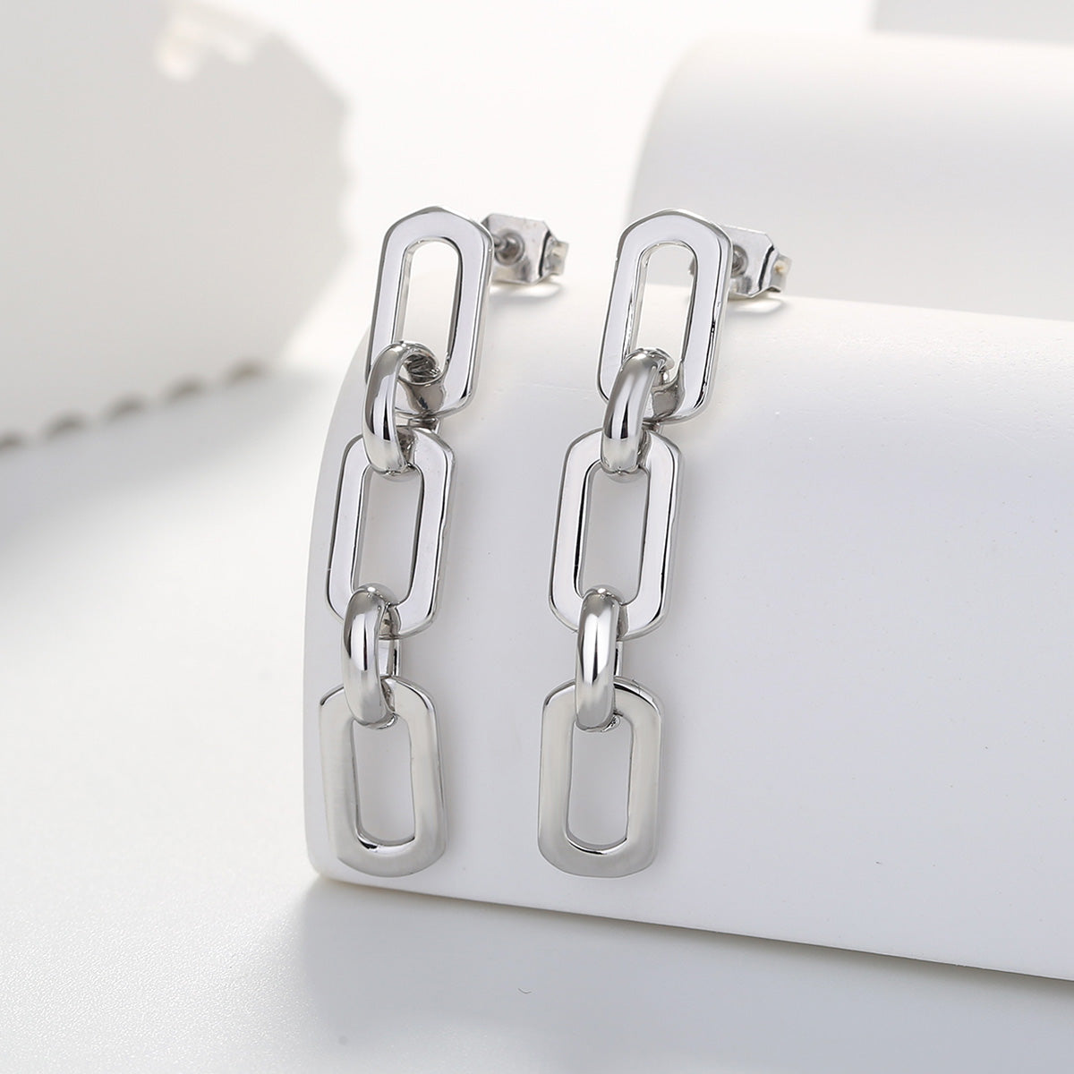 1 Pair Casual Simple Style Chain Copper Zircon White Gold Plated Drop Earrings