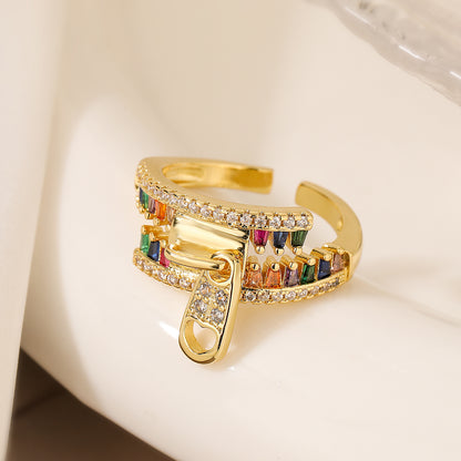 Wholesale Simple Style Commute Geometric Copper Inlay 18K Gold Plated Zircon Open Rings