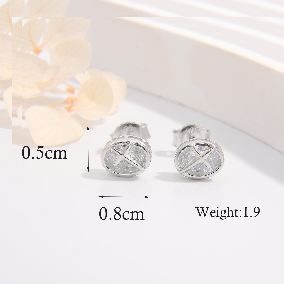 1 Piece Simple Style Cross Plating Sterling Silver Zircon White Gold Plated Ear Studs