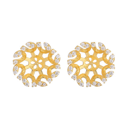 1 Pair Elegant Shiny Flower Plating Hollow Out Inlay Sterling Silver Zircon 18k Gold Plated Ear Studs