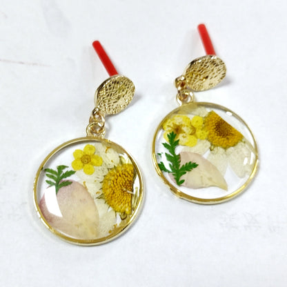 1 Piece Pastoral Round Flower Epoxy Alloy Resin Earrings