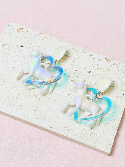 1 Pair Retro Heart Shape Horse Arylic Drop Earrings