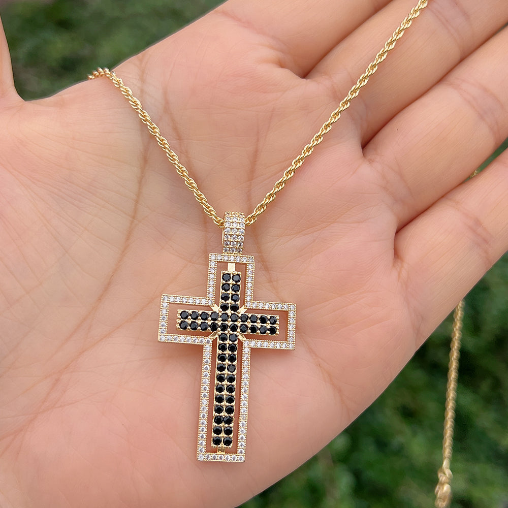 Simple Style Cross Copper Plating Inlay Zircon 18k Gold Plated Pendant Necklace