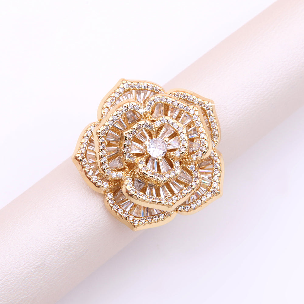 Glam Luxurious Shiny Flower Butterfly Copper Plating Inlay Zircon 18k Gold Plated Open Rings