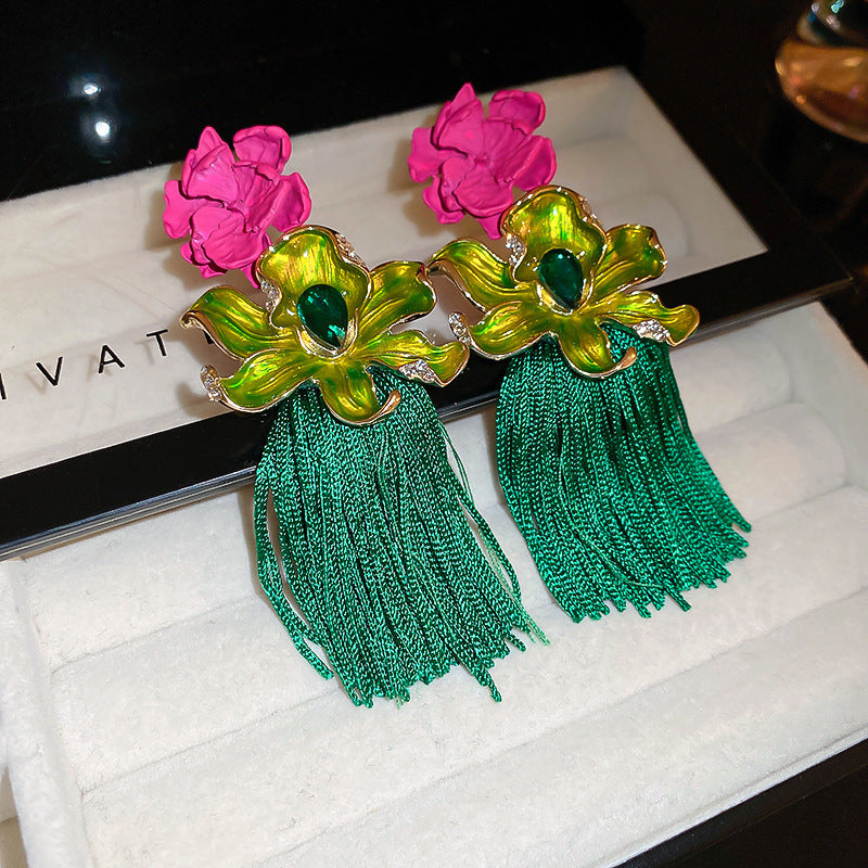 1 Pair Sweet Flower Bow Knot Patchwork Cloth Drop Earrings