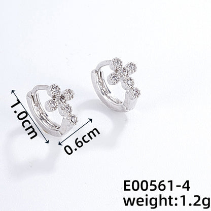 1 Pair Casual Classic Style Cross Copper Zircon Silver Plated Hoop Earrings