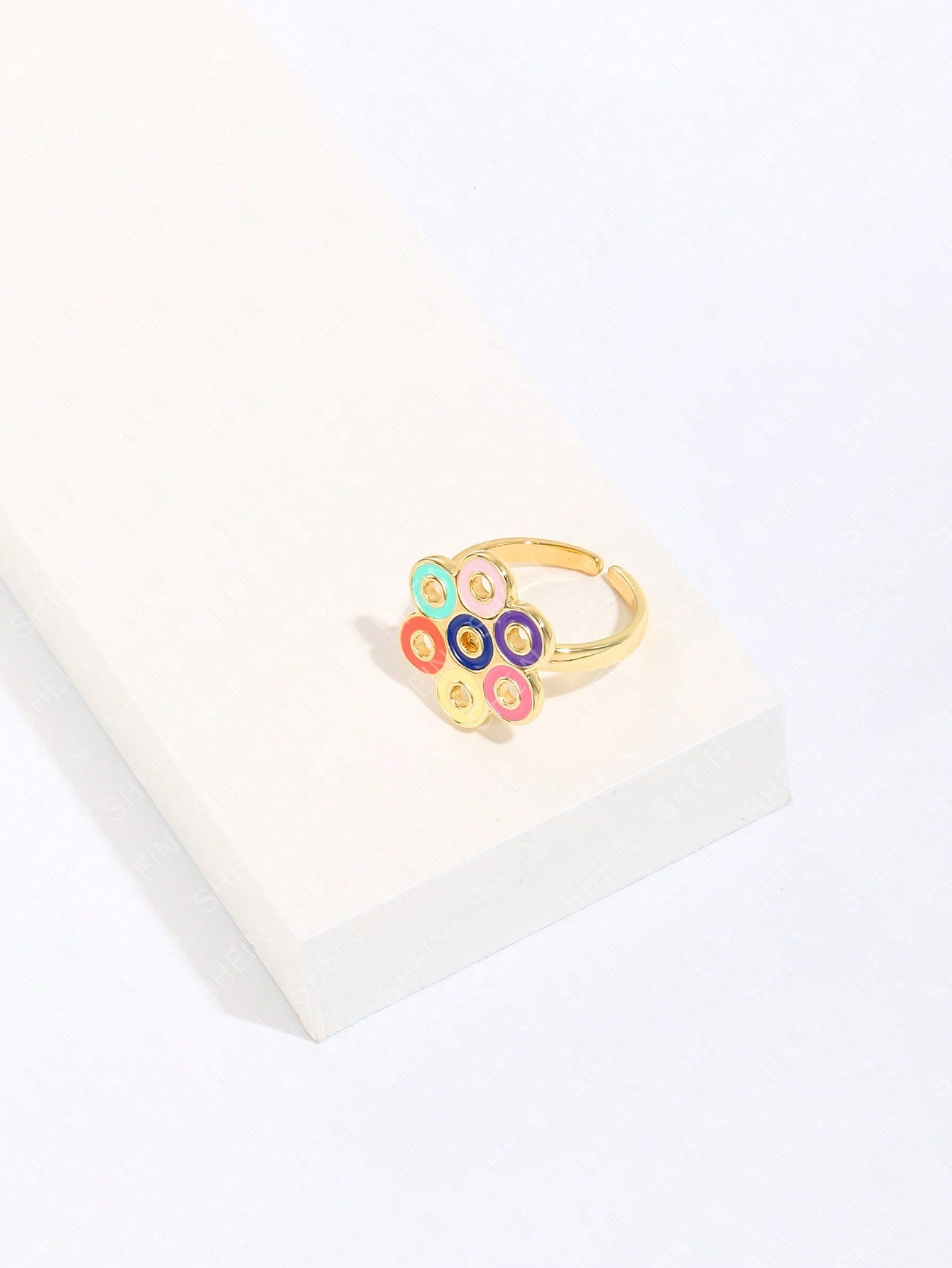 Ig Style Simple Style Round Heart Shape Flower Copper Enamel Plating Inlay Zircon 18k Gold Plated Open Rings