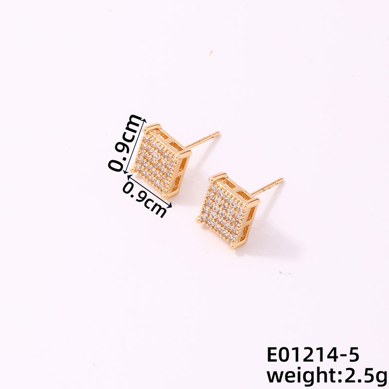 1 Pair Simple Style Geometric Copper Zircon Ear Studs