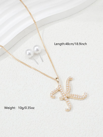 Simple Style Letter Heart Shape Snowflake Copper Plating Inlay Artificial Pearls Gold Plated Jewelry Set