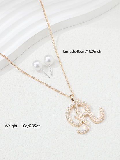 Simple Style Letter Heart Shape Snowflake Copper Plating Inlay Artificial Pearls Gold Plated Jewelry Set