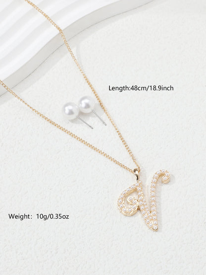 Simple Style Letter Heart Shape Snowflake Copper Plating Inlay Artificial Pearls Gold Plated Jewelry Set