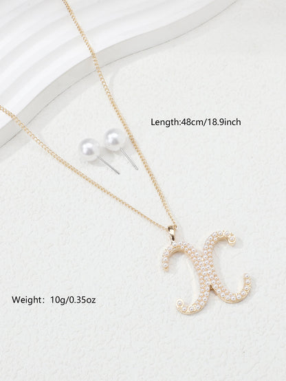 Simple Style Letter Heart Shape Snowflake Copper Plating Inlay Artificial Pearls Gold Plated Jewelry Set