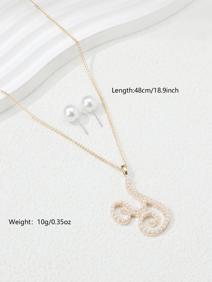 Simple Style Letter Heart Shape Snowflake Copper Plating Inlay Artificial Pearls Gold Plated Jewelry Set