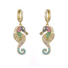 1 Pair Simple Style Hippocampus Plating Inlay Copper Zircon 18k Gold Plated Drop Earrings