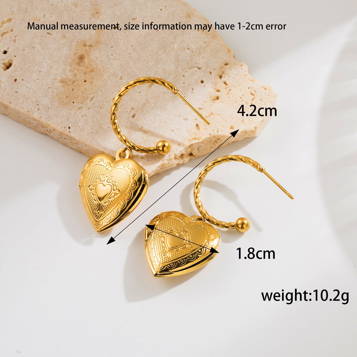 1 Pair Ig Style Retro Heart Shape Plating Inlay Stainless Steel Zircon 18k Gold Plated Drop Earrings