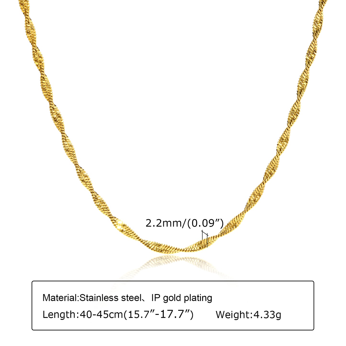 Ig Style Shiny Solid Color Stainless Steel Handmade Plating 18k Gold Plated Necklace