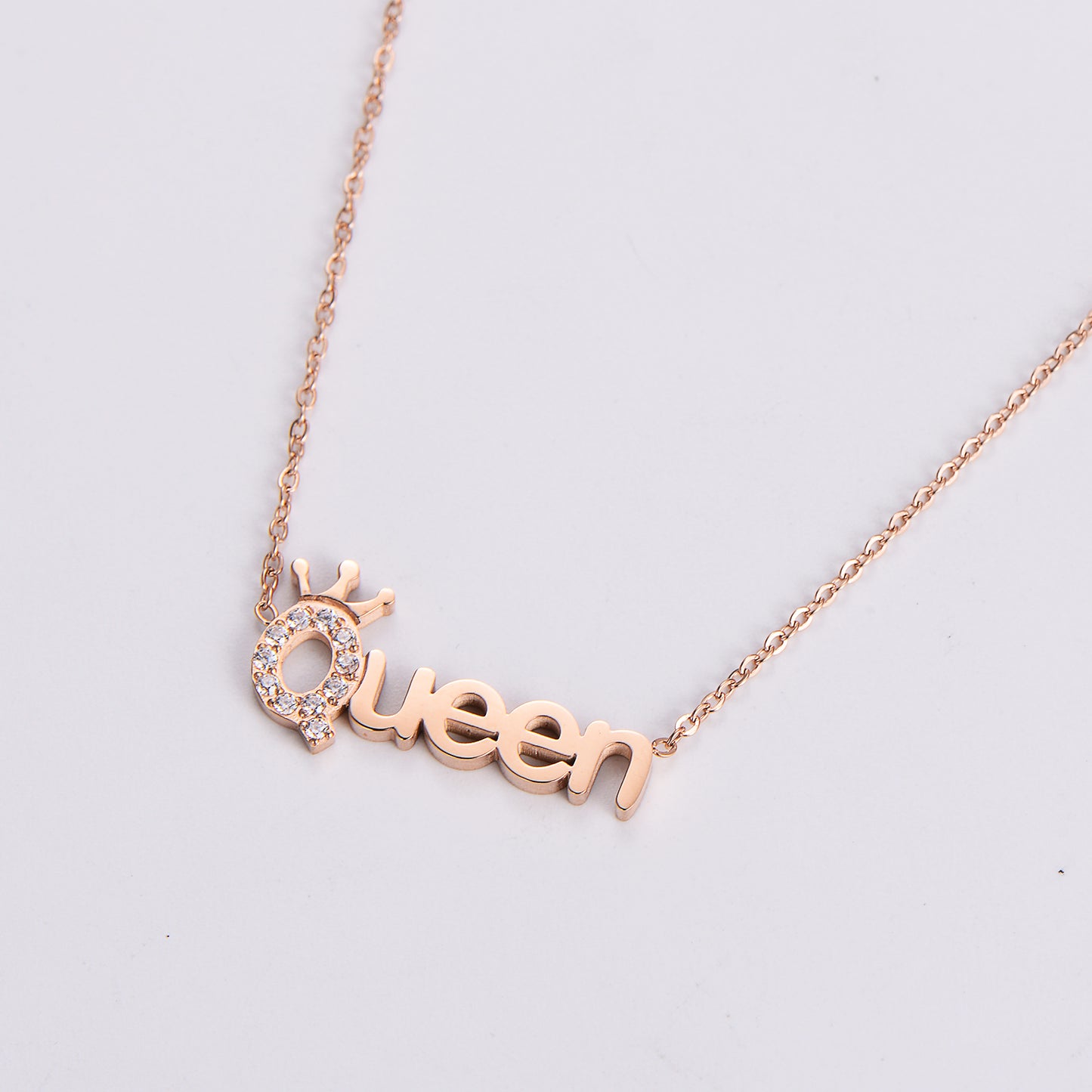 Wedding Shiny Letter Stainless Steel Inlay Artificial Diamond Pendant Necklace