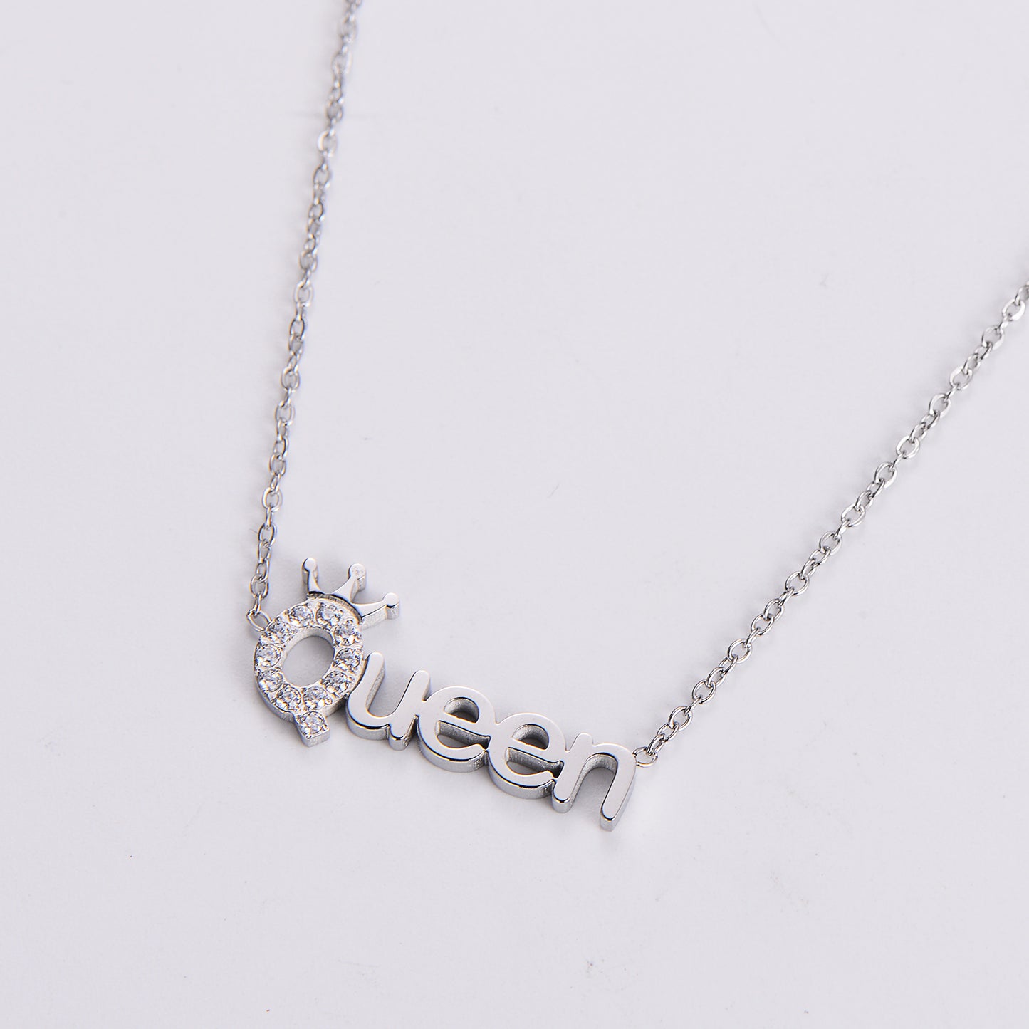 Wedding Shiny Letter Stainless Steel Inlay Artificial Diamond Pendant Necklace