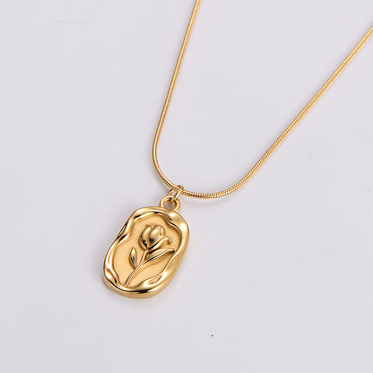 Elegant Luxurious Pastoral Tulip Stainless Steel Plating 18k Gold Plated Pendant Necklace