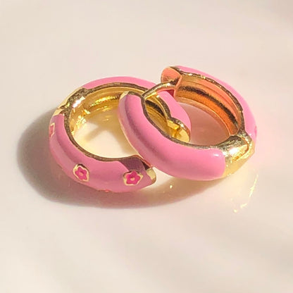 1 Pair Cute Geometric Flower Plating Copper Hoop Earrings