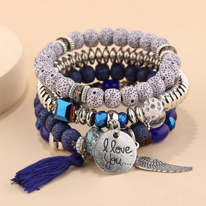 Casual Retro Letter Alloy Wood Unisex Bracelets