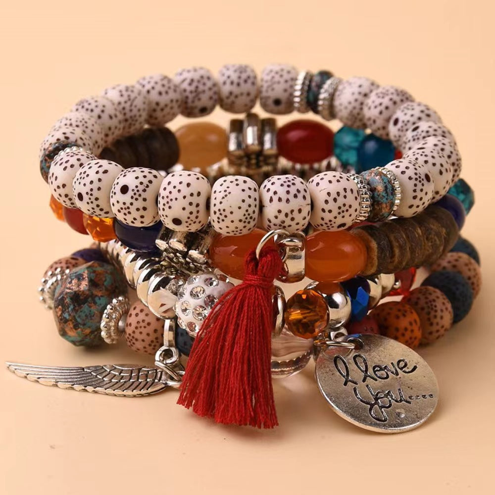 Casual Retro Letter Alloy Wood Unisex Bracelets