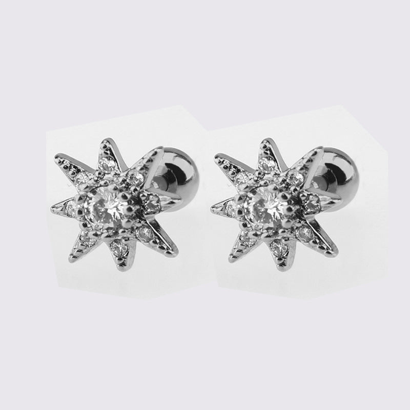 1 Piece Simple Style Star Moon Plating Copper Ear Studs