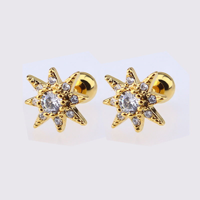 1 Piece Simple Style Star Moon Plating Copper Ear Studs