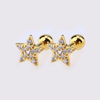 1 Piece Simple Style Star Moon Plating Copper Ear Studs