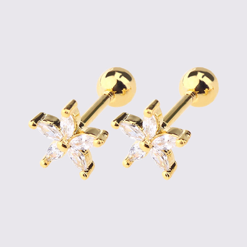 1 Piece Simple Style Star Moon Plating Copper Ear Studs