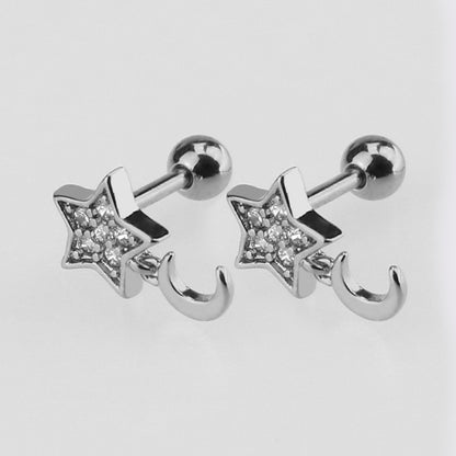 1 Piece Simple Style Star Moon Plating Copper Ear Studs