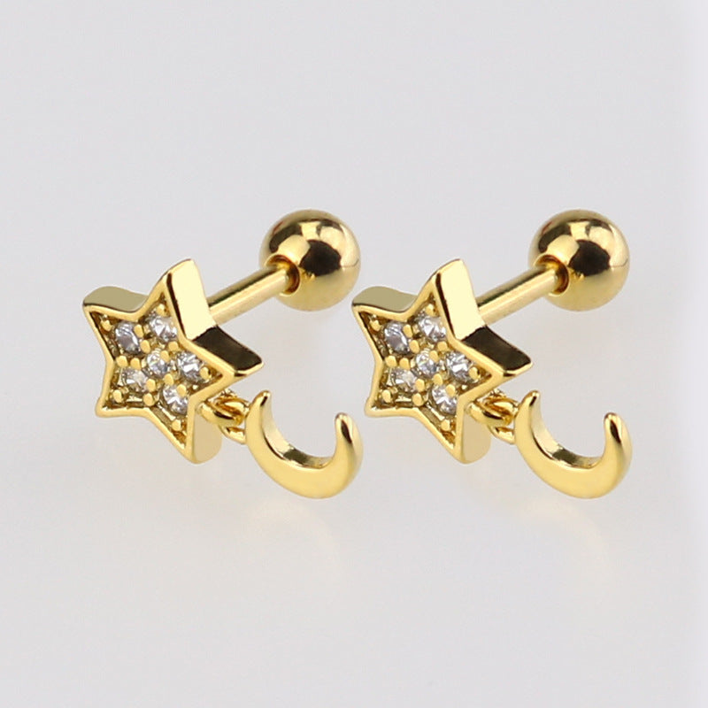 1 Piece Simple Style Star Moon Plating Copper Ear Studs