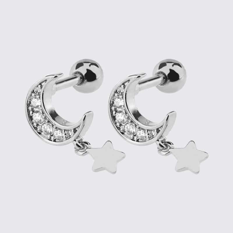 1 Piece Simple Style Star Moon Plating Copper Ear Studs