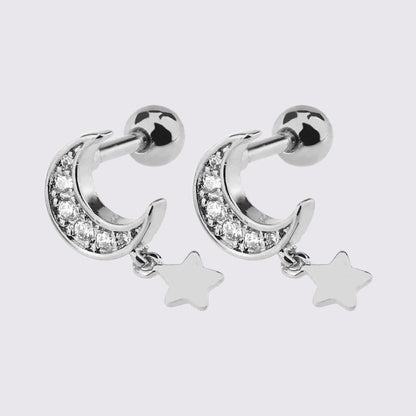 1 Piece Simple Style Star Moon Plating Copper Ear Studs