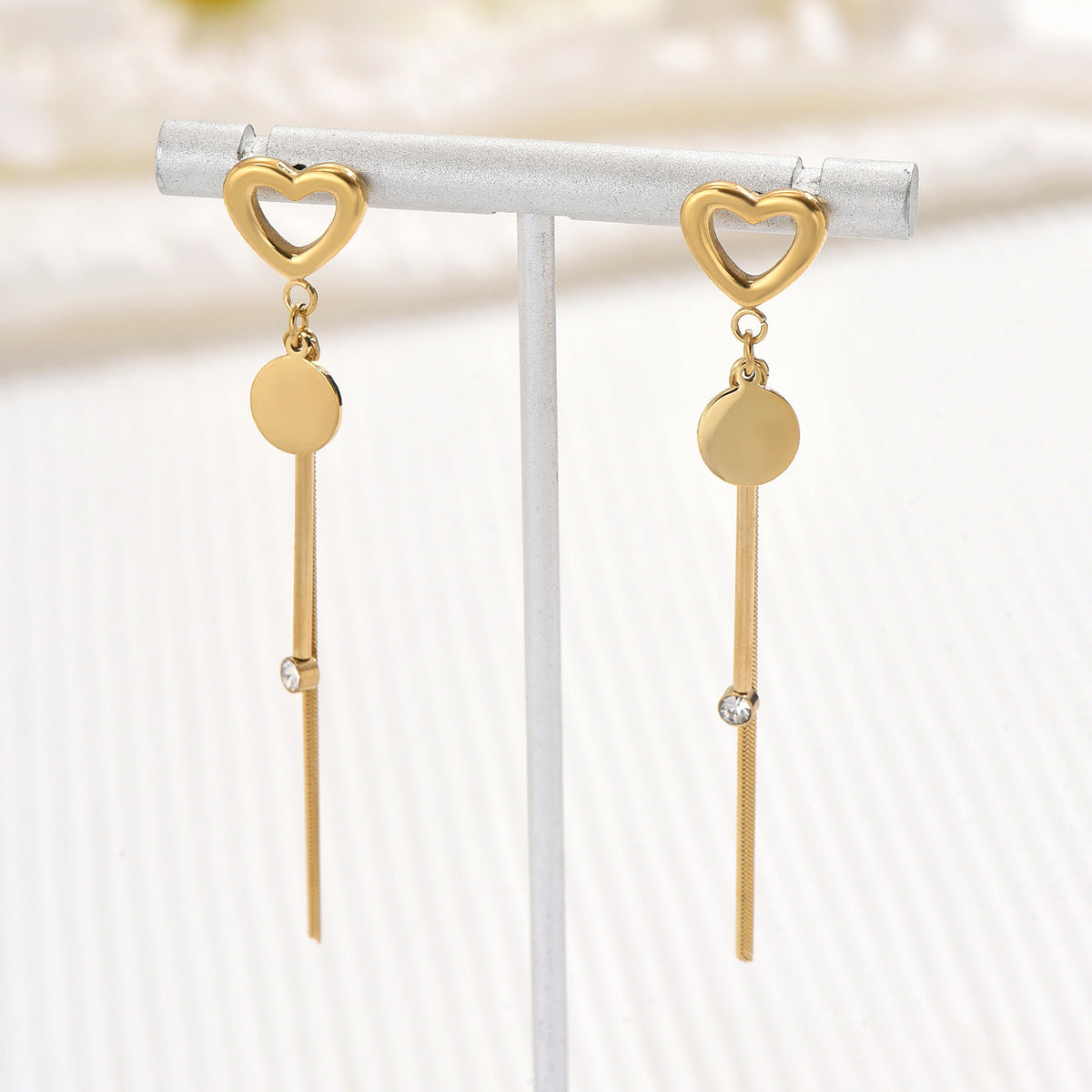 1 Pair Simple Style Classic Style Commute Heart Shape Plating Inlay Stainless Steel Zircon 14k Gold Plated Drop Earrings