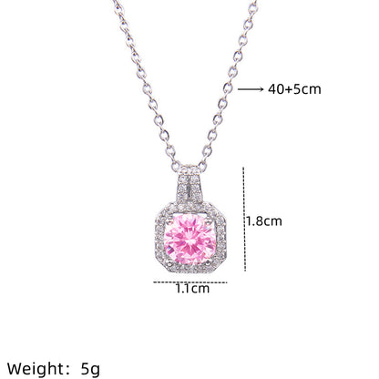 Classic Style Square Titanium Steel Plating Inlay Zircon Silver Plated Pendant Necklace