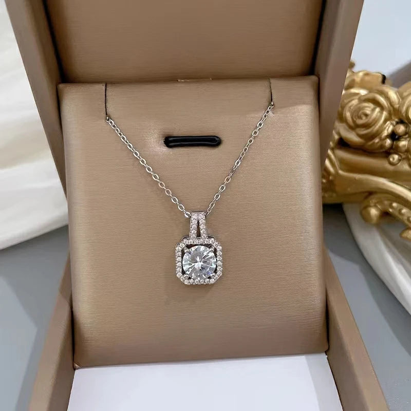 Classic Style Square Titanium Steel Plating Inlay Zircon Silver Plated Pendant Necklace