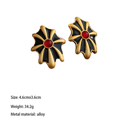 1 Pair Elegant Vintage Style Geometric Enamel Plating Inlay Alloy Artificial Gemstones 18K Gold Plated Ear Studs