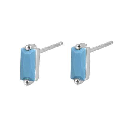 1 Pair Elegant Simple Style Commute Rectangle Plating Inlay Sterling Silver Turquoise Zircon 18k Gold Plated White Gold Plated Ear Studs