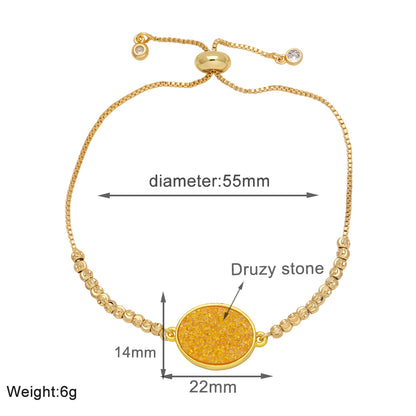 Modern Style Simple Style Oval Copper Plating Inlay Artificial Gemstones 18k Gold Plated Bracelets