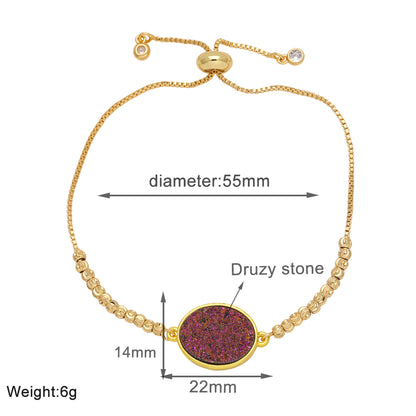 Modern Style Simple Style Oval Copper Plating Inlay Artificial Gemstones 18k Gold Plated Bracelets