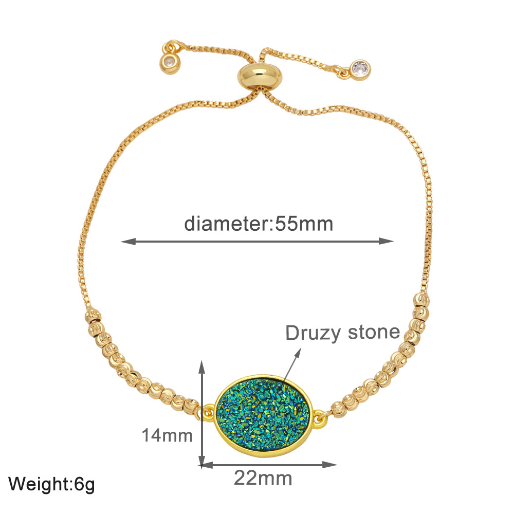 Modern Style Simple Style Oval Copper Plating Inlay Artificial Gemstones 18k Gold Plated Bracelets