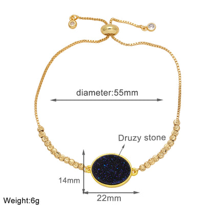 Modern Style Simple Style Oval Copper Plating Inlay Artificial Gemstones 18k Gold Plated Bracelets