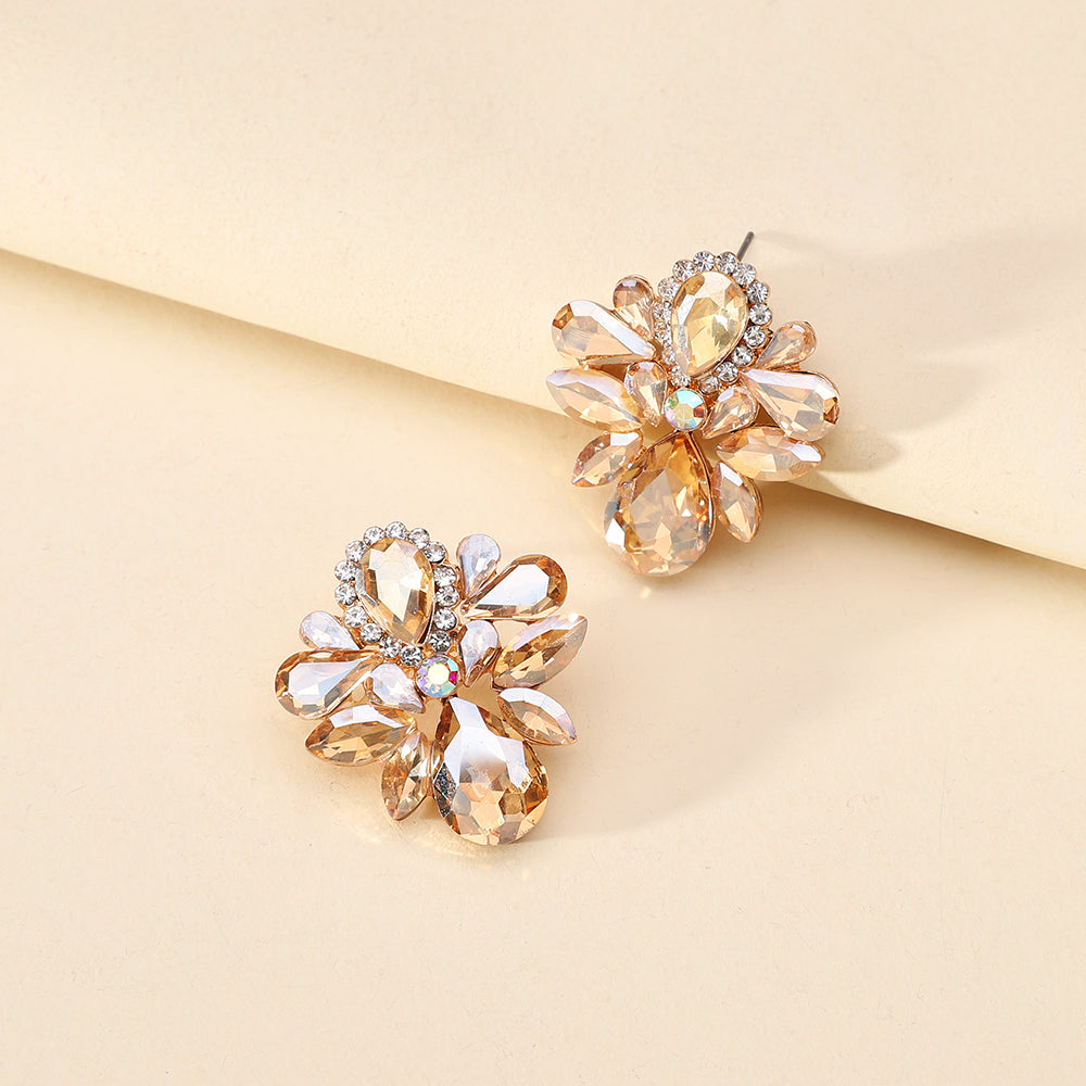 1 Pair Glam Shiny Flower Plating Inlay Alloy Glass Ear Studs