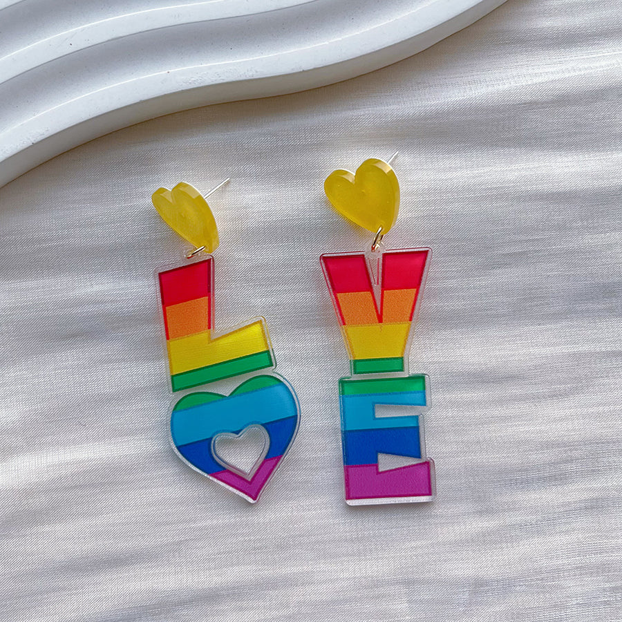 1 Pair Sweet Letter Rainbow Arylic Drop Earrings