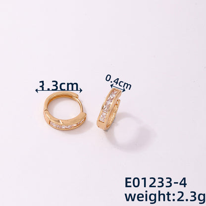 1 Pair Simple Style Geometric Copper Zircon Hoop Earrings