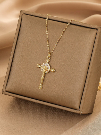 Simple Style Cross Copper Zircon Pendant Necklace