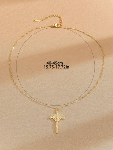 Simple Style Cross Copper Zircon Pendant Necklace