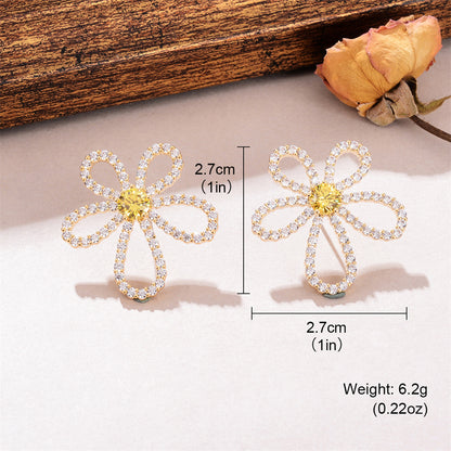 1 Pair Elegant Star Flower Plating Inlay Copper Zircon Gold Plated Ear Studs