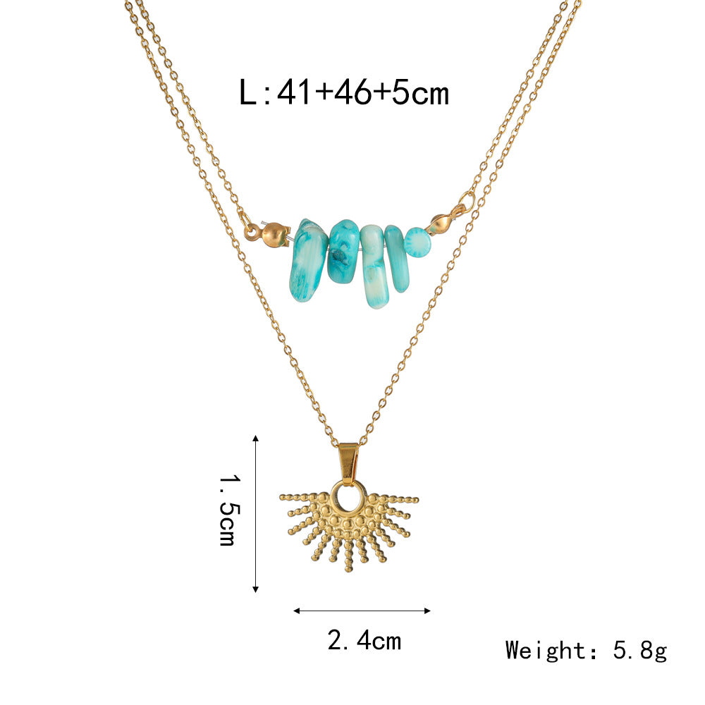 Casual Vacation Sun Stainless Steel 18k Gold Plated Double Layer Necklaces